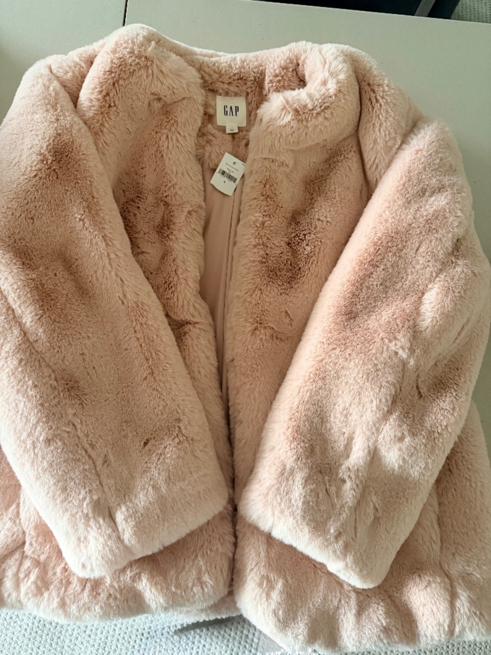NWT Gap Blush Pink Faux Fur Coat Jacket Plush Teddy